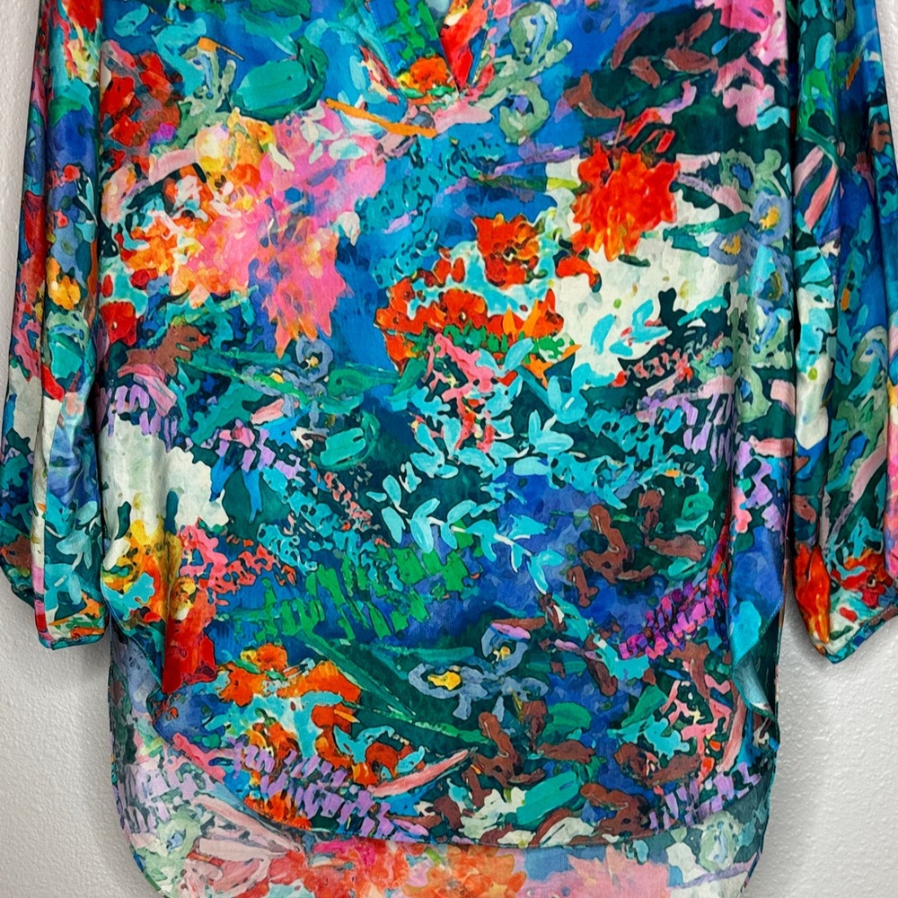 Amanda Uprichard Watercolor Multicolor Floral 100% Silk‎ Blouse - medium - Picture 8 of 16
